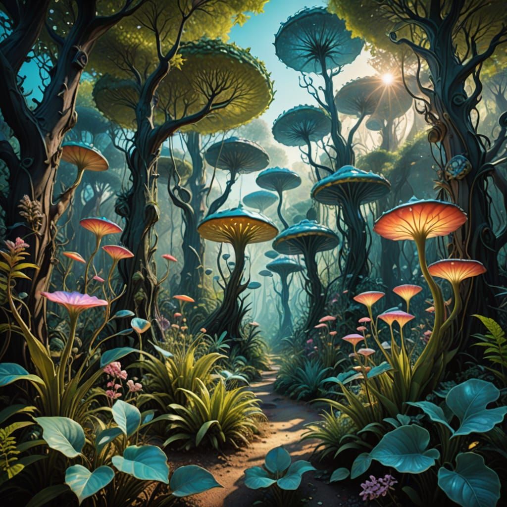 Surreal Forest Blooms in Vibrant, Ethereal Colors