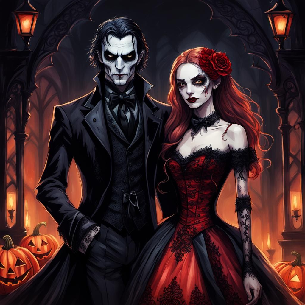Vampire's Gothic Prom Night in Watercolor Style