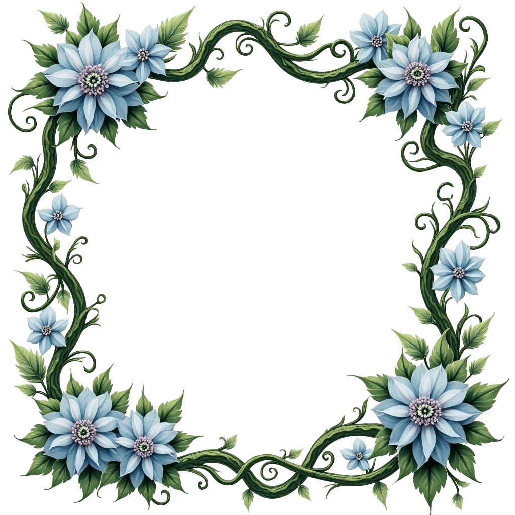 Art Nouveau Floral Frame with Vines and Winter Flowers