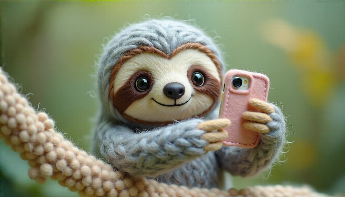 Pastel Felt Sloth Selfie with Smartphone