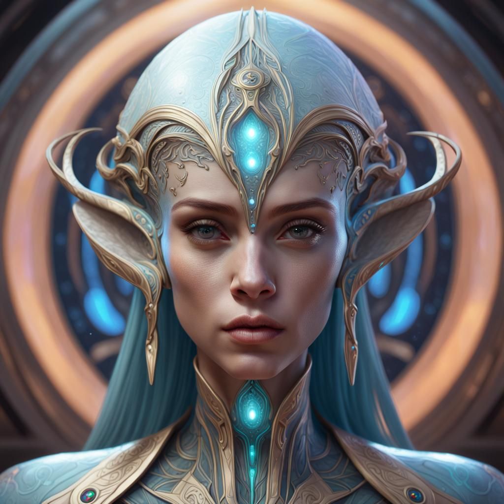 Sirian Starseed Portrait with Alien Symbols