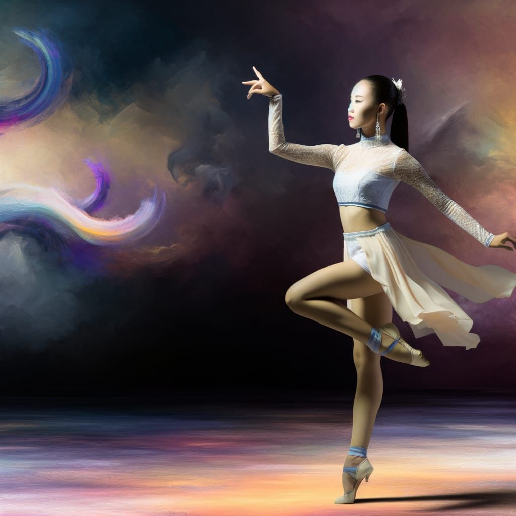 Graceful East Asian Dancer in Fantasy Matte Painting Style