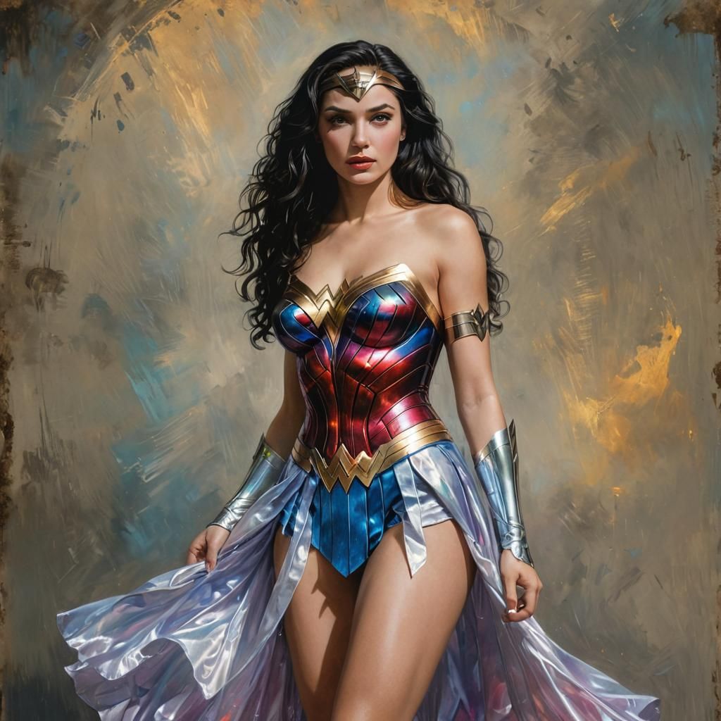 Wonder Woman in Iridescent Dress, Oil Painting