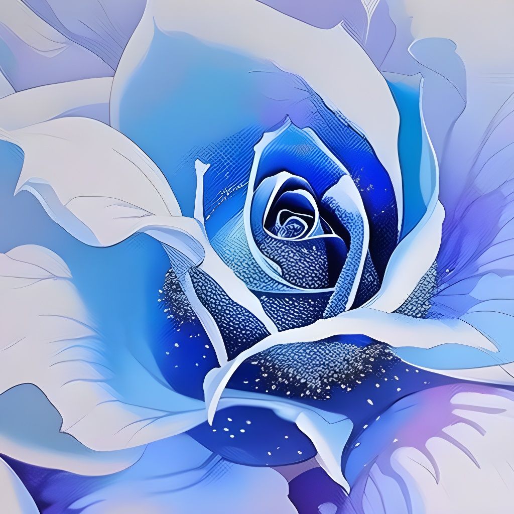Detailed Ice Blue Rose in Gouache Illustration