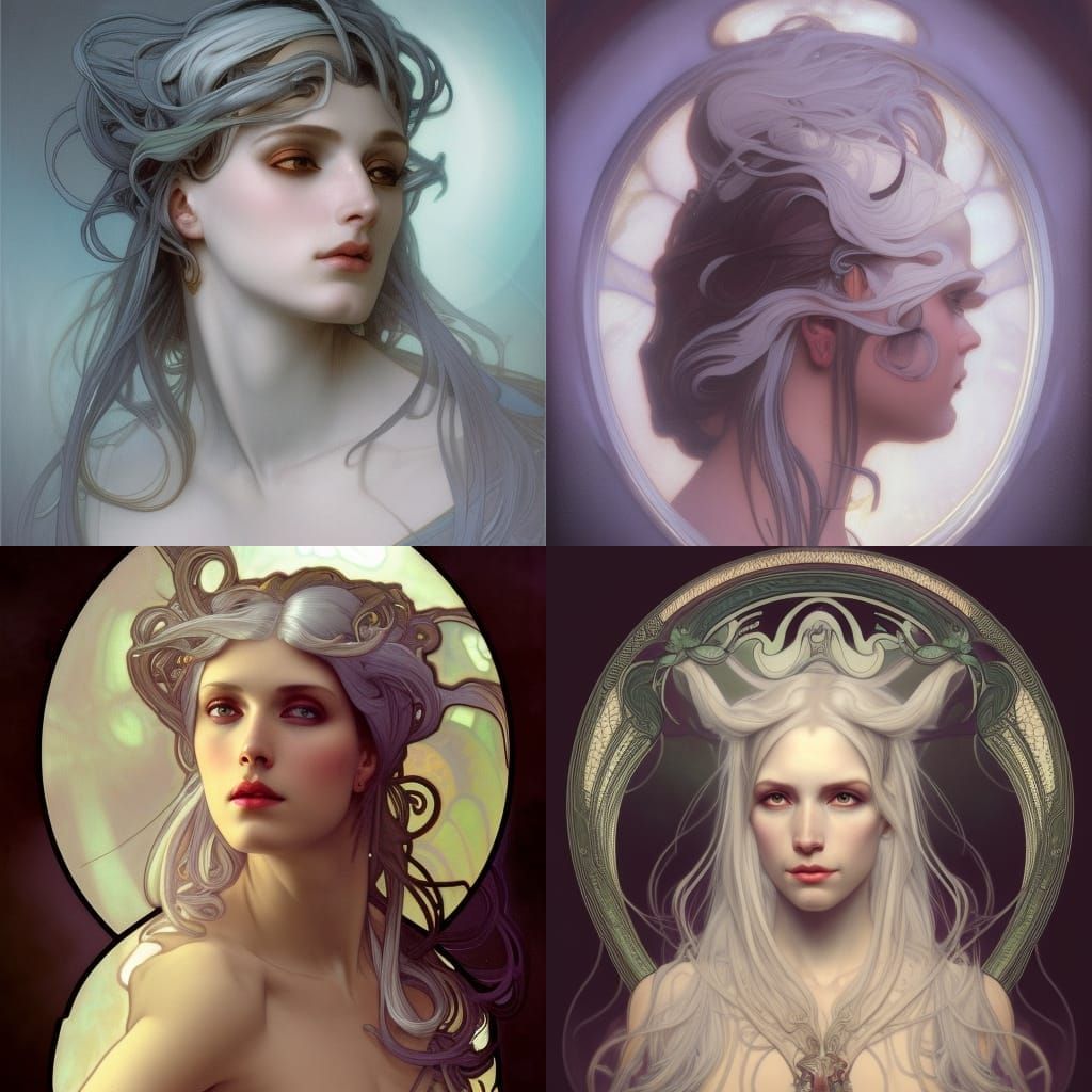 Dark Elf Portrait in Alphonse Mucha Style
