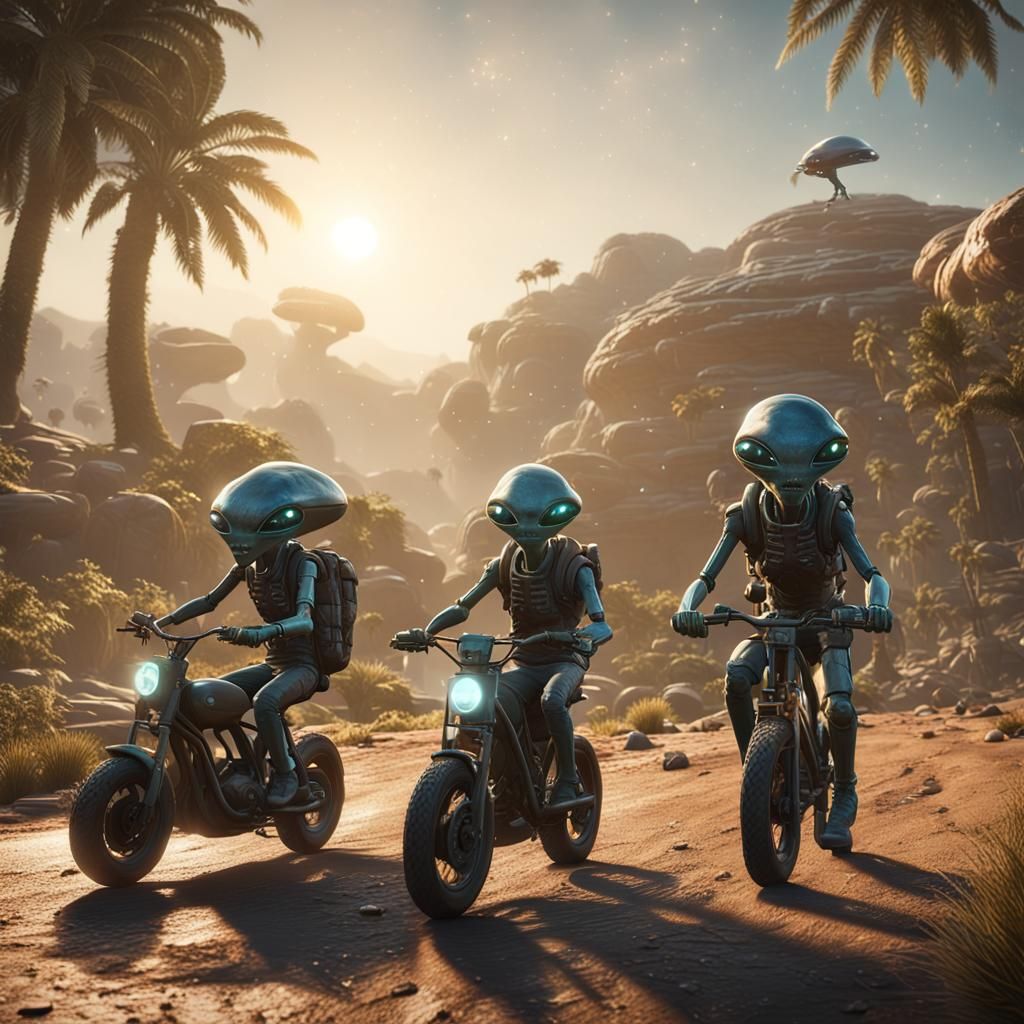 Aliens on Family Vacation: Hyperrealistic 3D Render