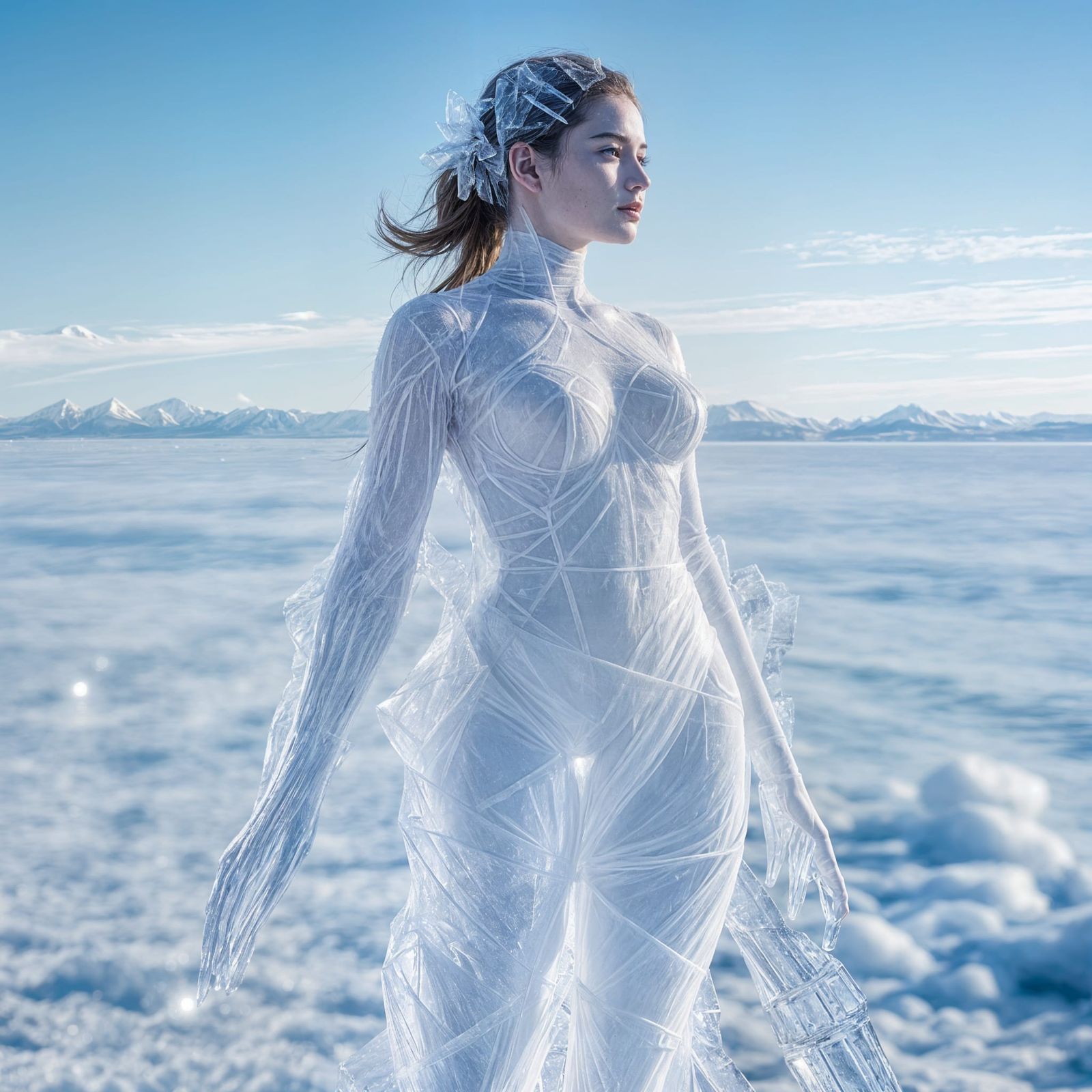 Icy Woman: A Vision of Frozen Beauty