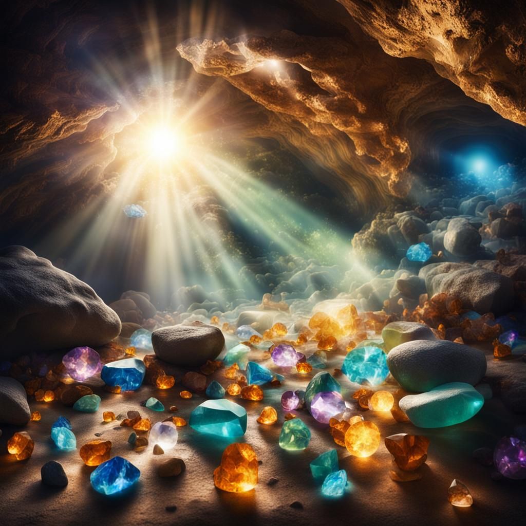 Cave Filled with Gems in Divine Light
