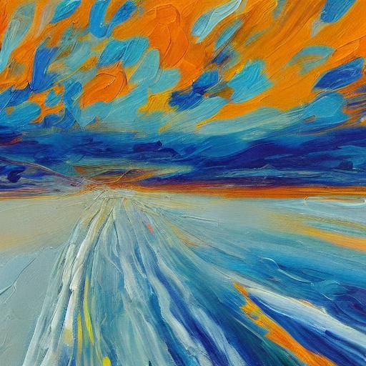 Moonlit Snow Road in Abstract Fauvism Style