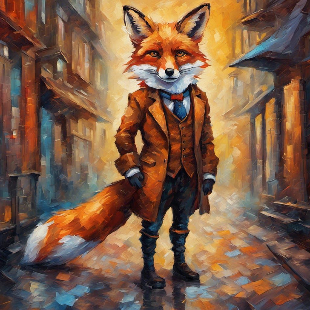 Steampunk Fox in Neo-Impressionist Oil Painting