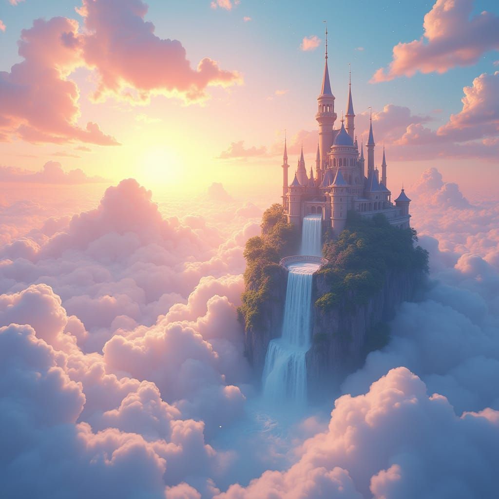 Dreamlike Sky Kingdom Floating Above the Clouds in Vibrant A...