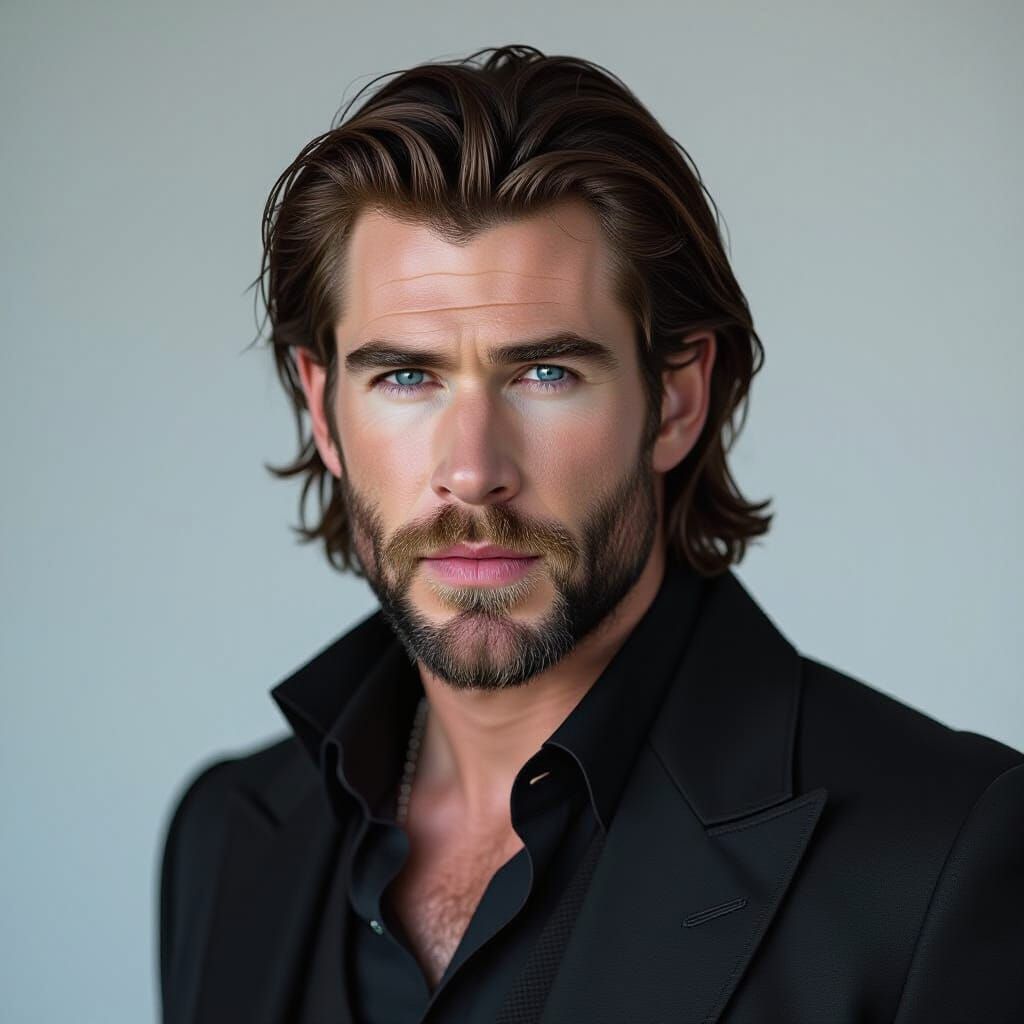 Gothic Vampire with Piercing Blue Eyes in Dark Attire