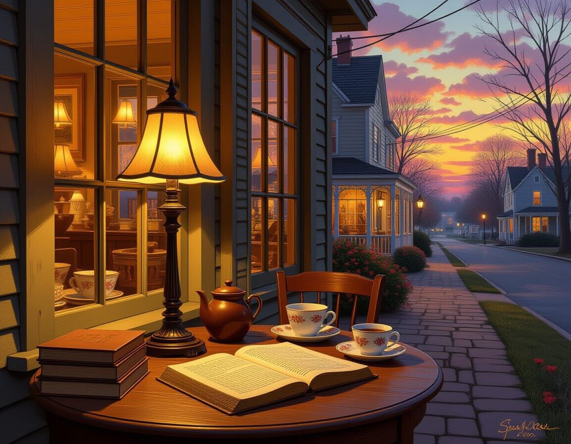 Cozy Storefront Scene in Warm Golden Light