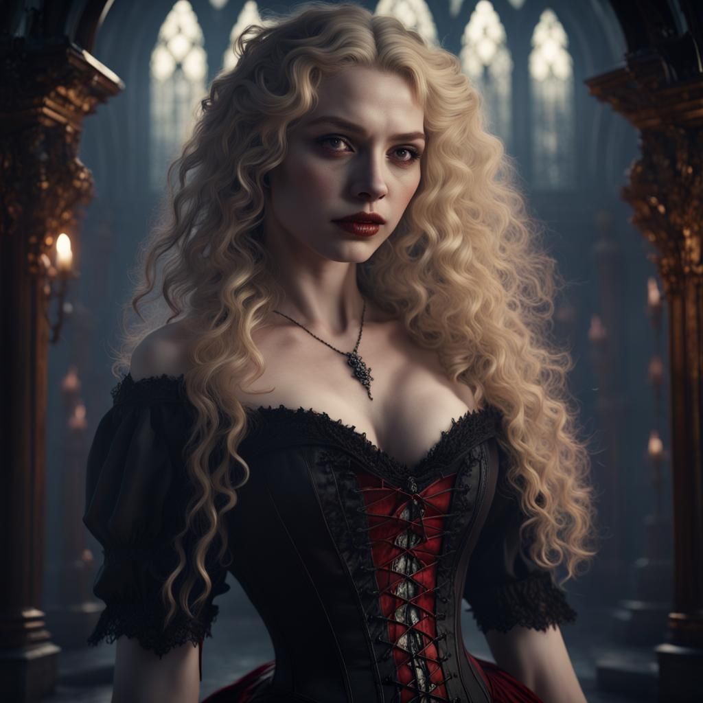 Victorian Gothic Vampire Woman in Detailed Matte Painting
