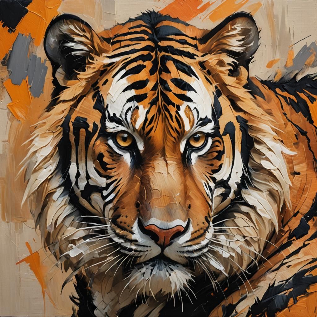 Expressive Oil Portrait of a Tiger on Linen