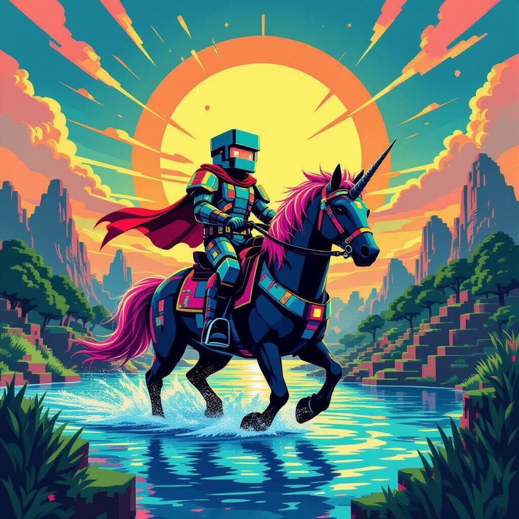 Minecraft Rider on Pet Mount in Pop Art Style
