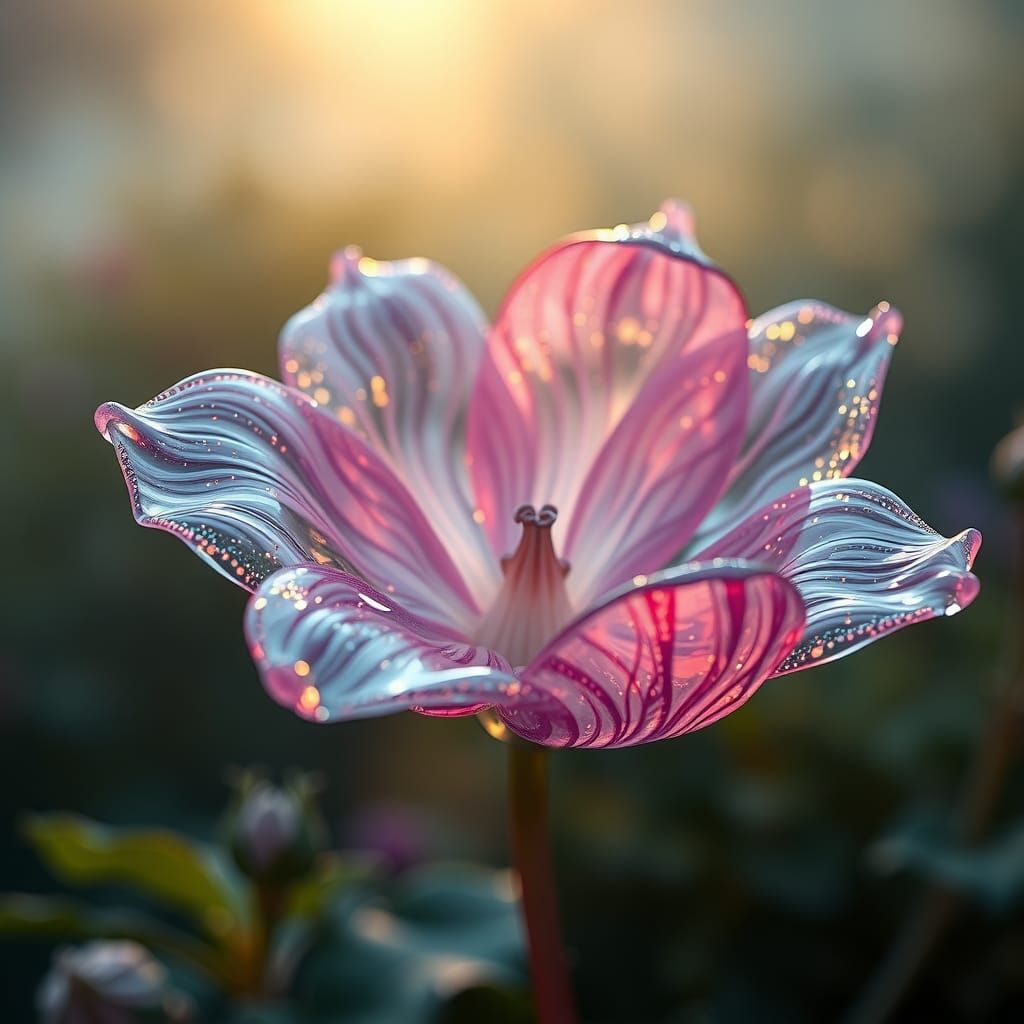 Glass Flower in Misty Garden: A Digital Art Piece