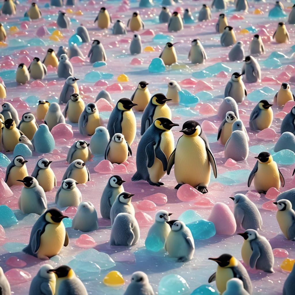 Fuzzy Penguins in Candy Art Style