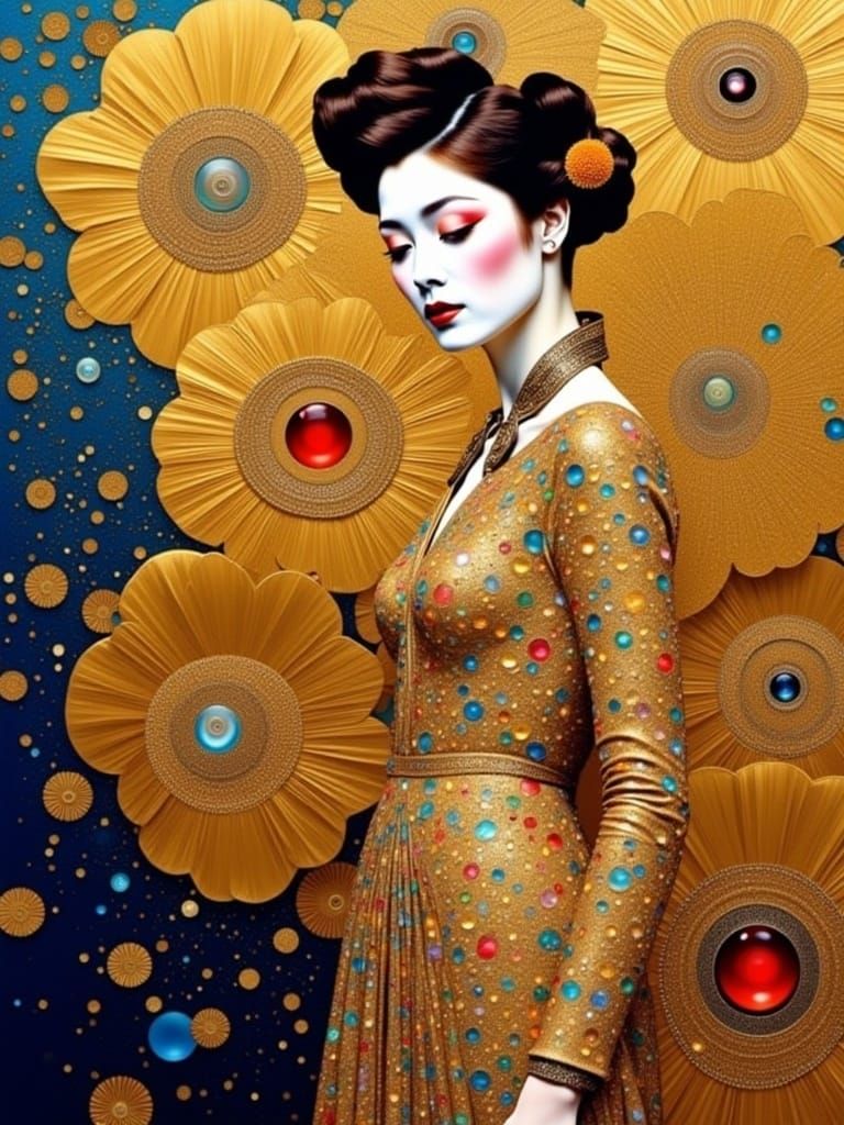 Golden Woman Portrait in Art Nouveau Style