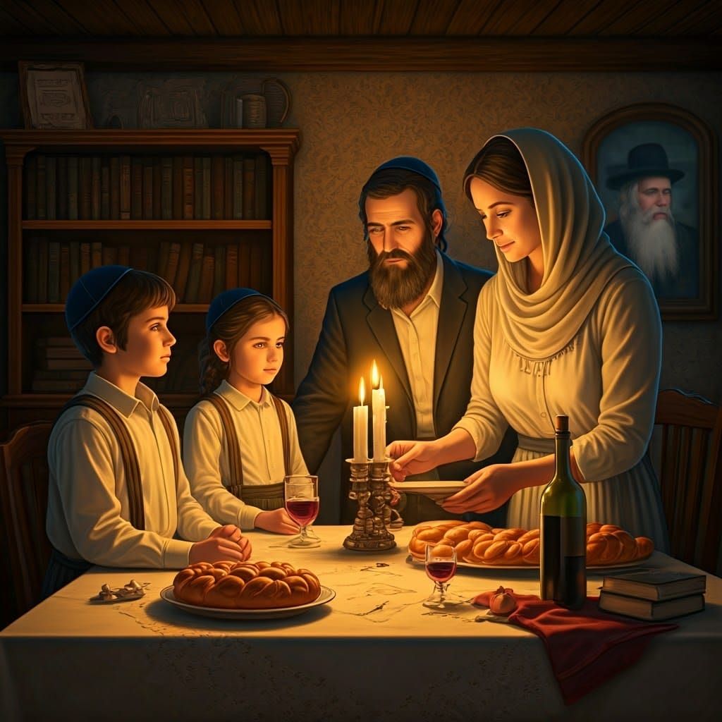 A Hasidic young Jewish mother is lighting a Shabbat candle w...