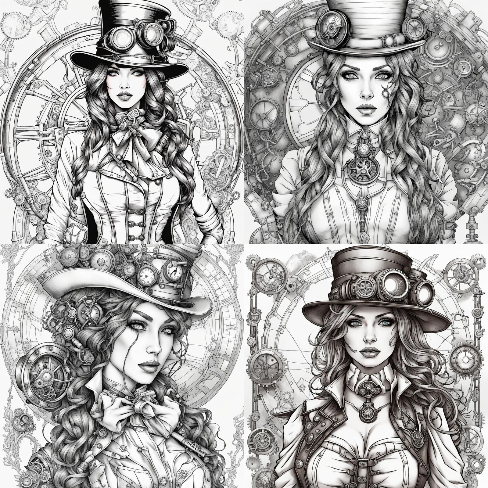 Steampunk Woman Coloring Page Illustration