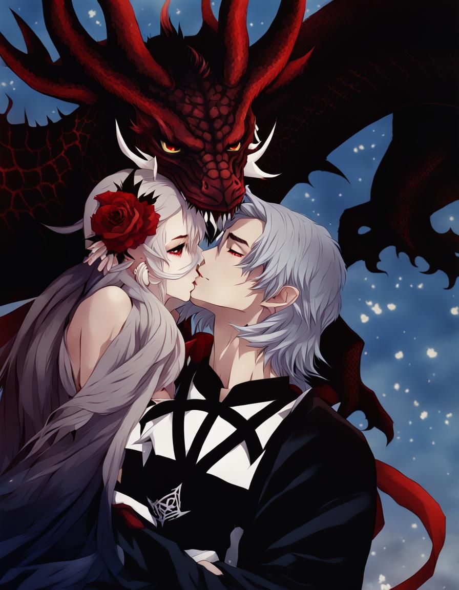 Romantic Dragon Goddess and Demon Prince Kiss