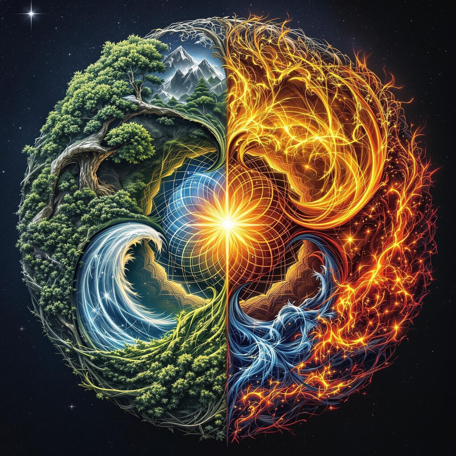 Elemental Mandala in Fractal Art Style