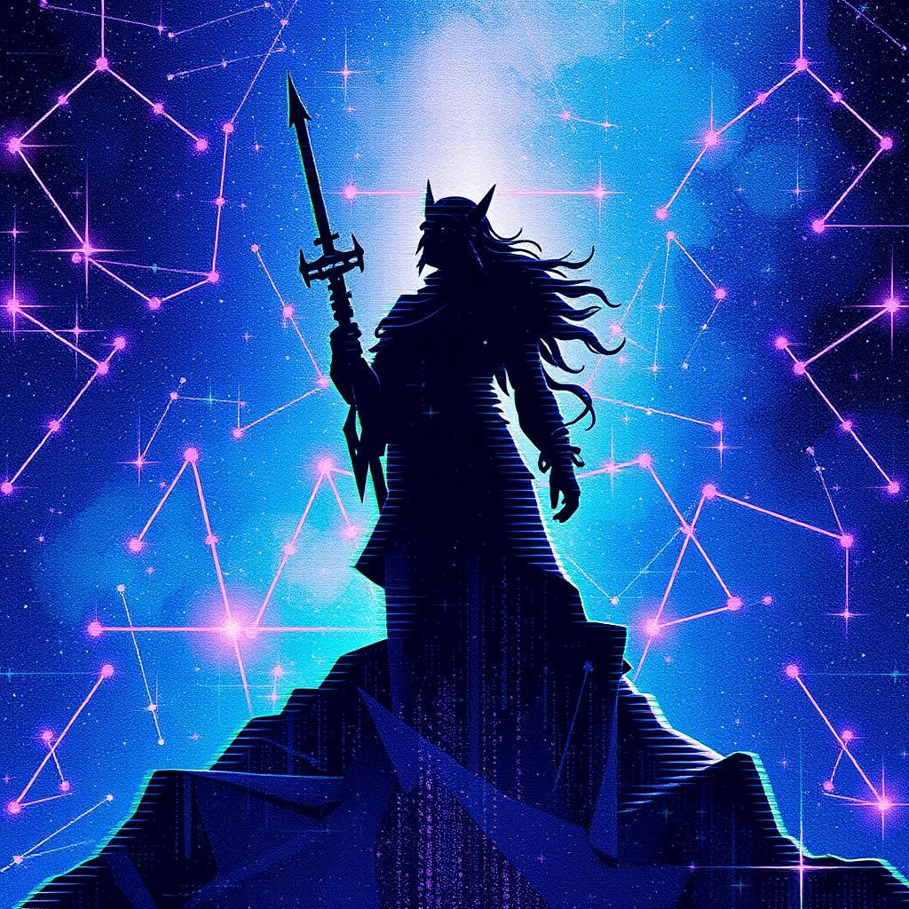 Abstract Constellation Glitch Art in Maximalist Style