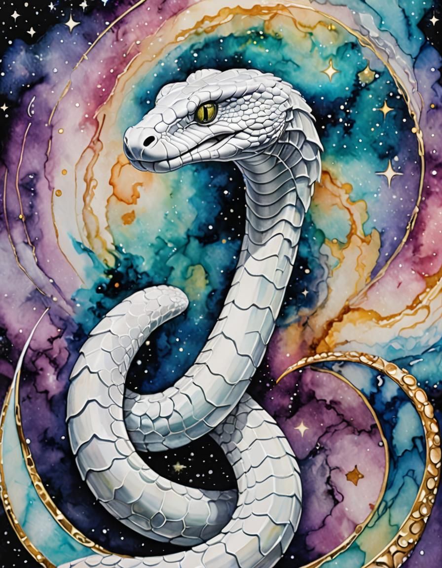 Art Deco Cobra in Pastel Galaxy: Alcohol Ink Art