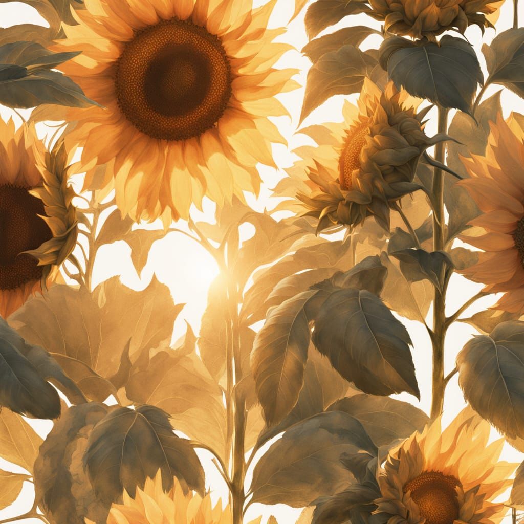Golden Hour Sunflower in Chiaroscuro Watercolor