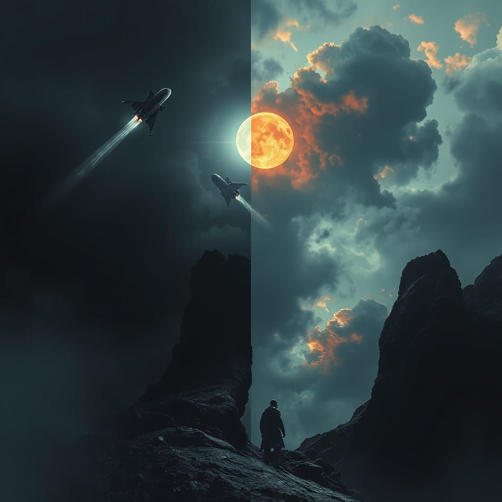 Dramatic Split Image in Digital Matte Painting Style