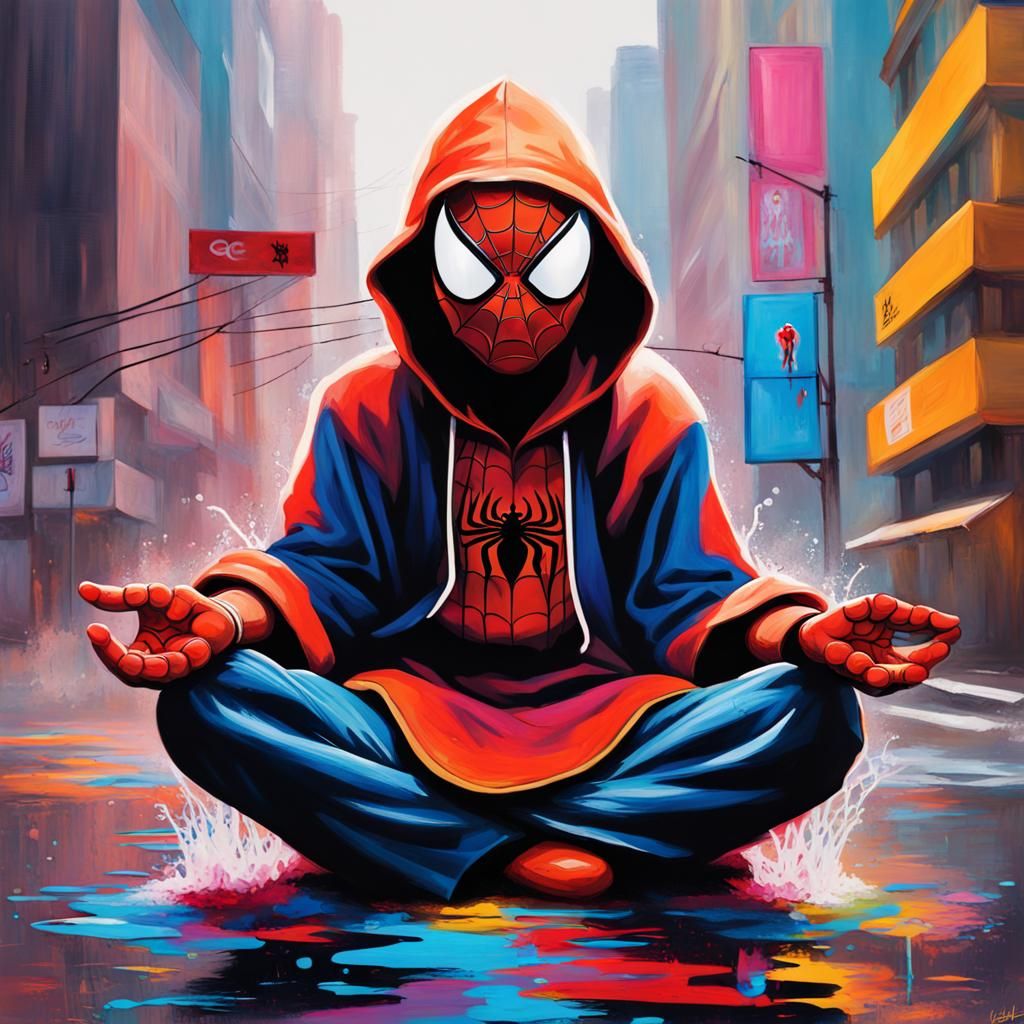 Monk in Lotus Position: Street Art Splash