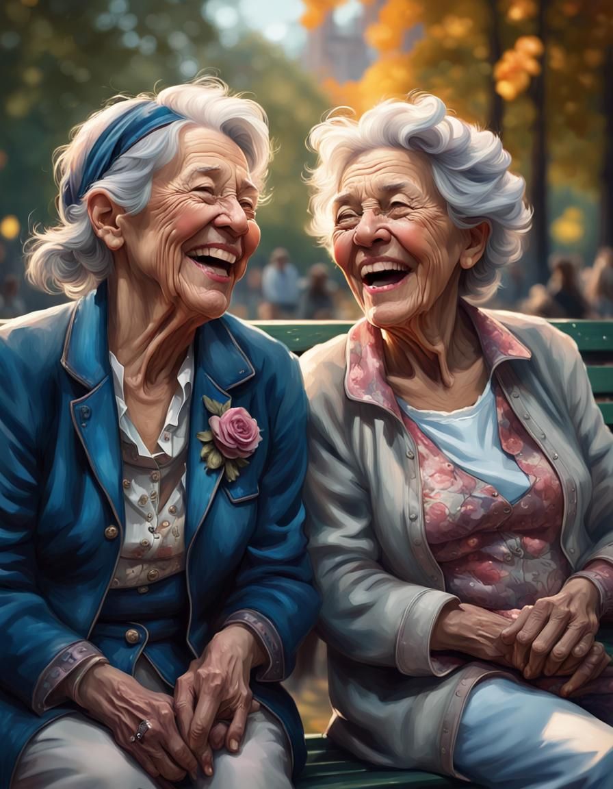 Elderly Ladies Share a Laugh in the Park