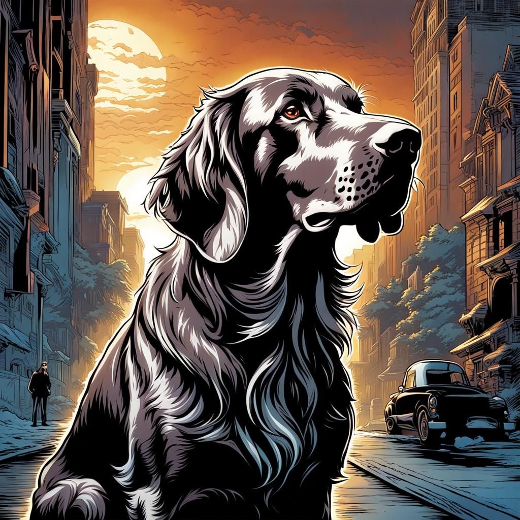 Longhaired Weimaraner in Comic Book Style