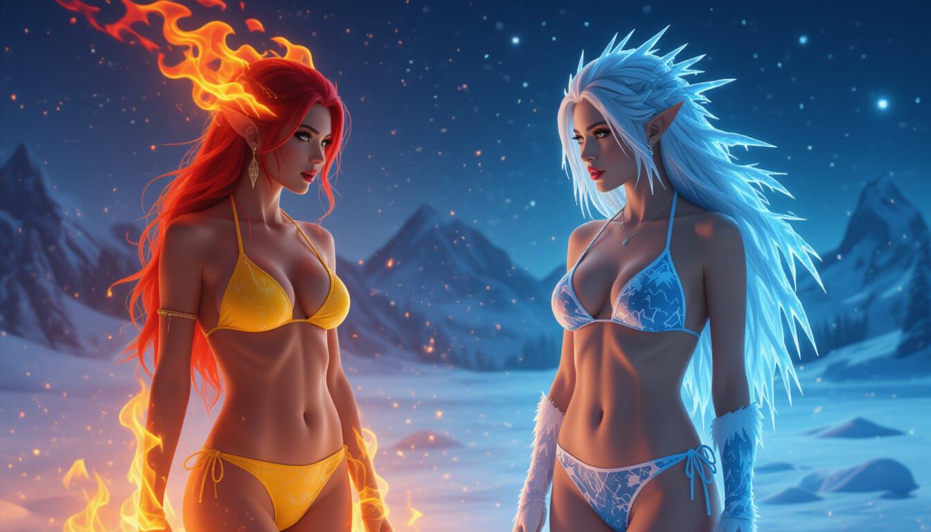 Elemental Women Divided Between Day and Night