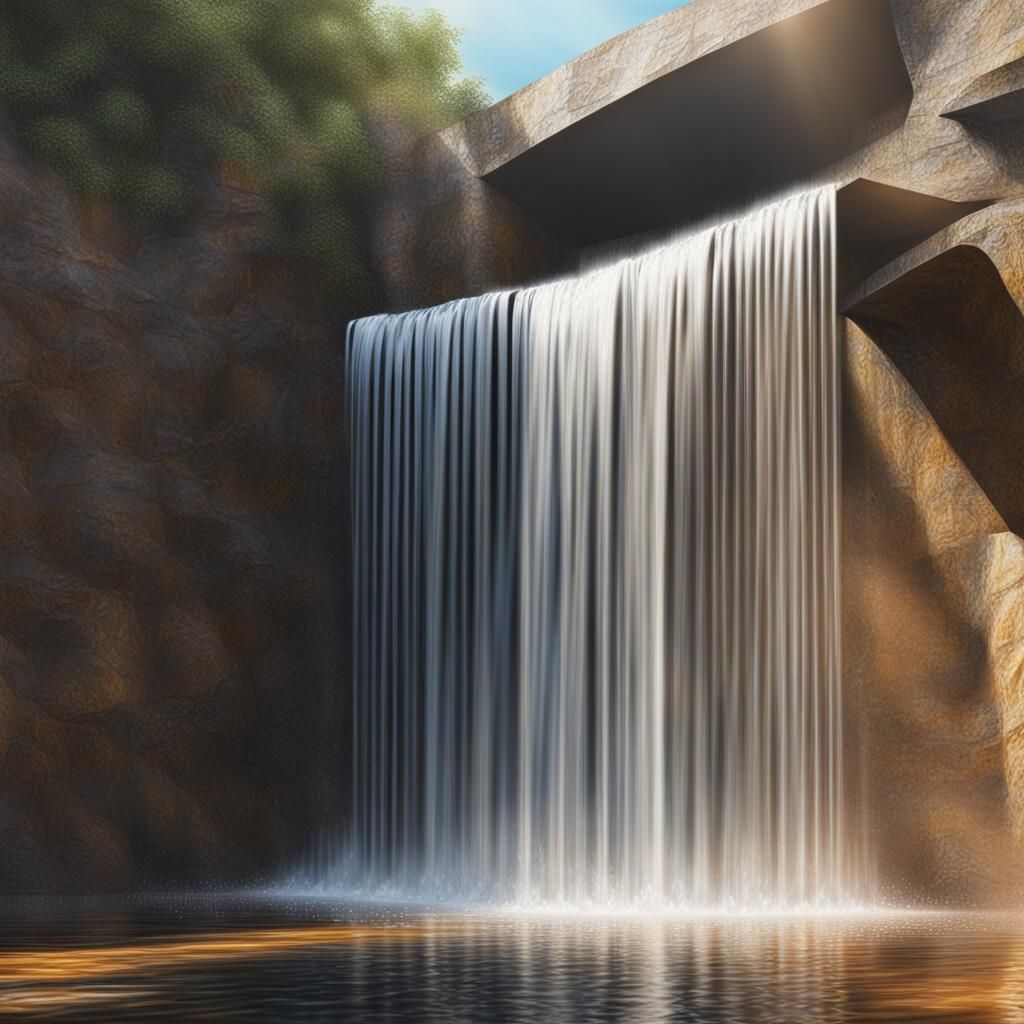 Hyperrealistic Metal Waterfall in Hypermodern Style