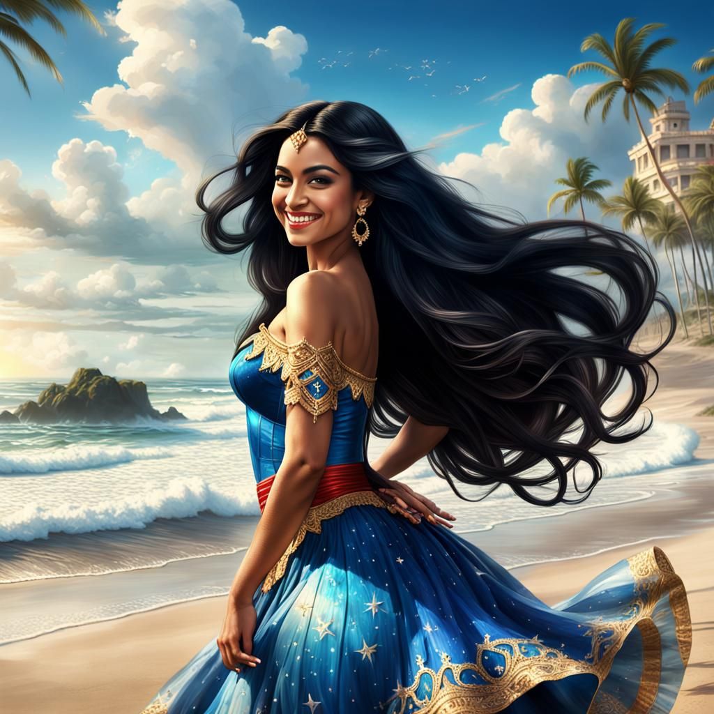 Beautiful Puerto Rican Woman Dancing on the Beach