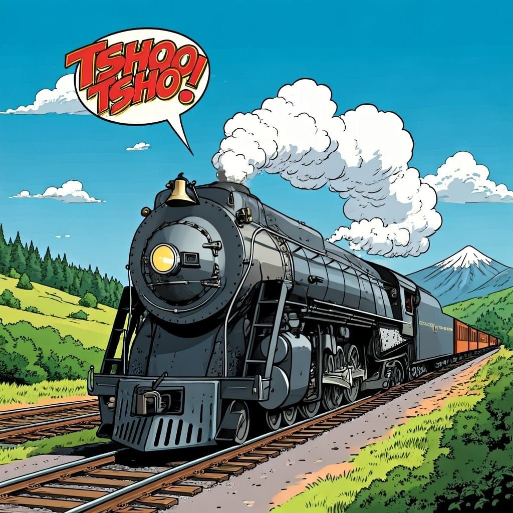 Vintage Steam Train in Comic Book Art Style