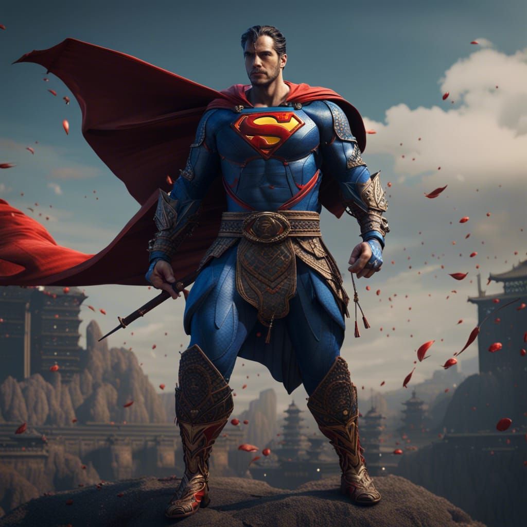 Superman as Feudal Ninja in Detailed Matte Painting