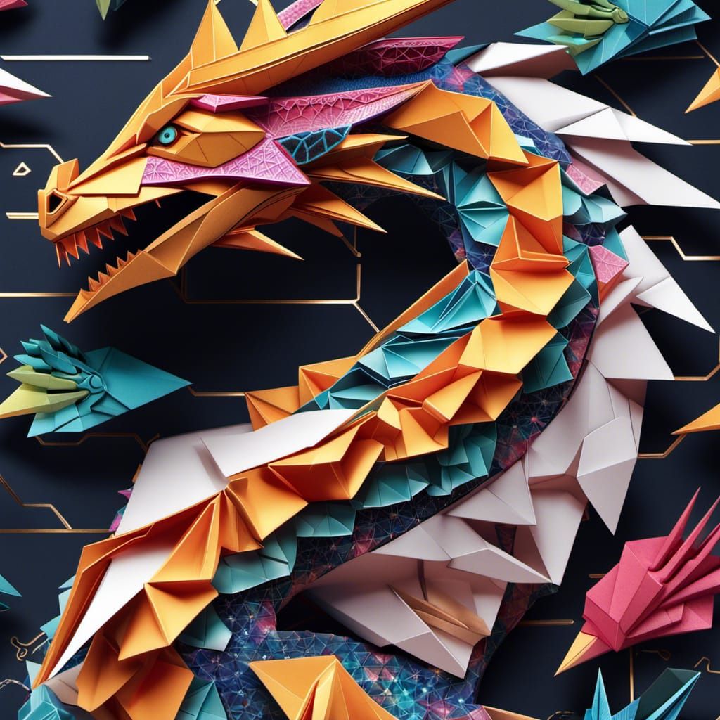 Intricate Origami Space Dragon in Digital Art