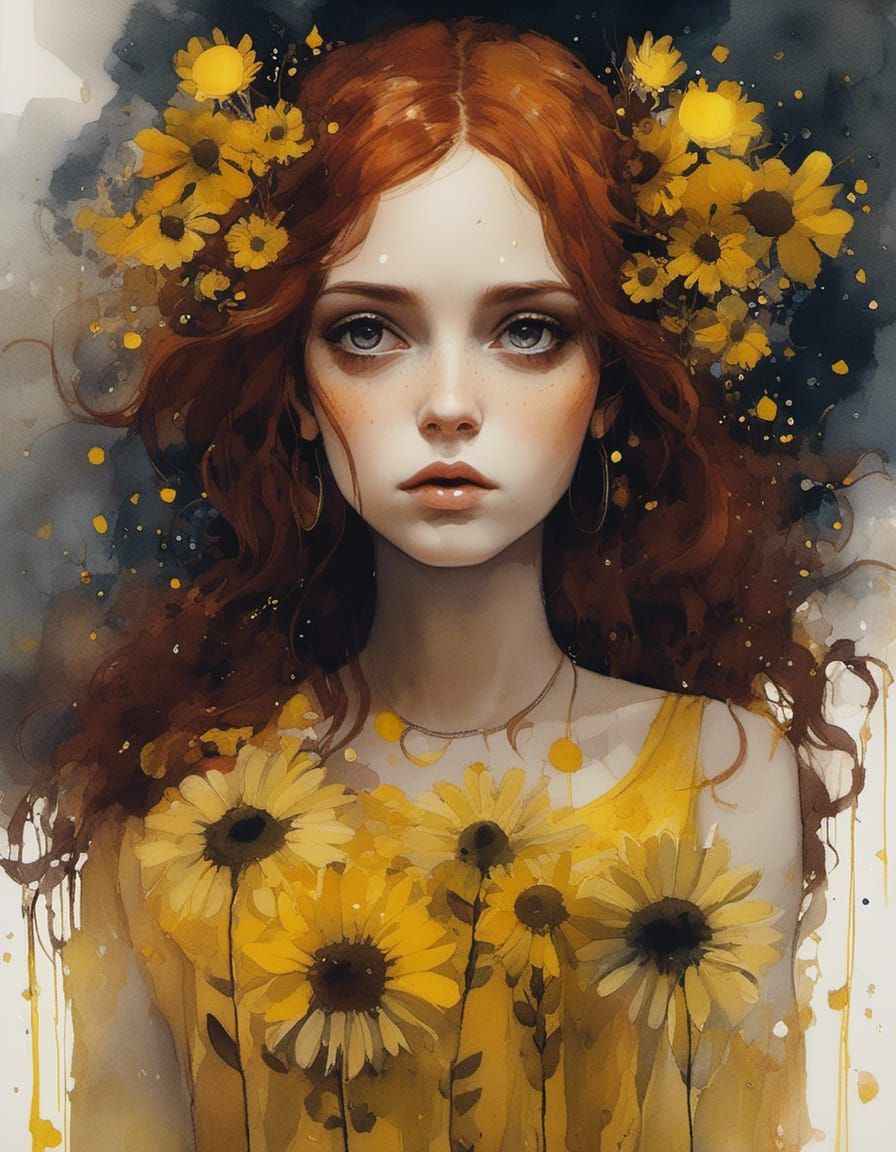 Bohemian girl with a auburn hair and big bright mesmerizing ...