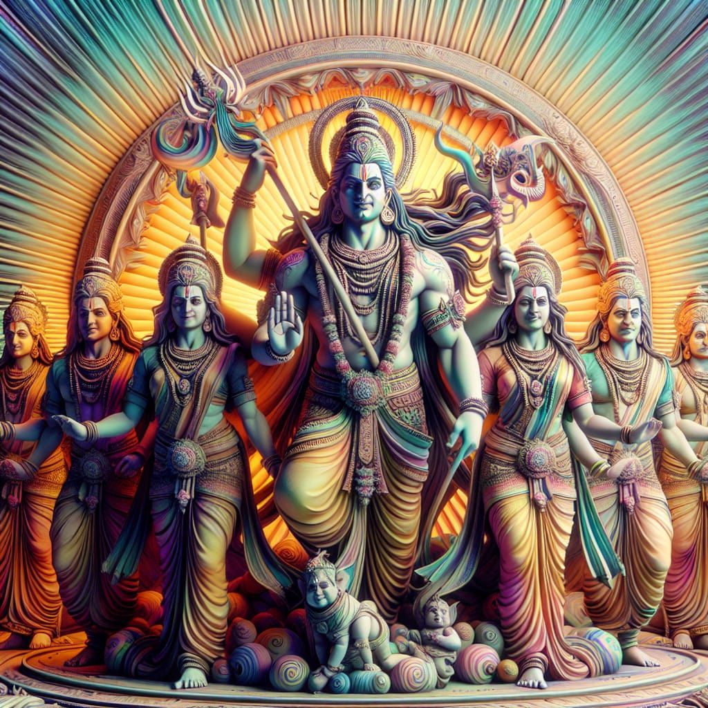 Lord Mahadev and Family in Surrealist Style