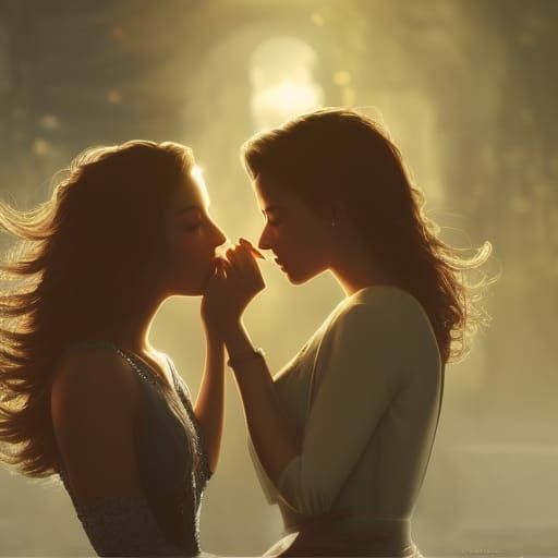 Two Women Kissing with Engagement Ring