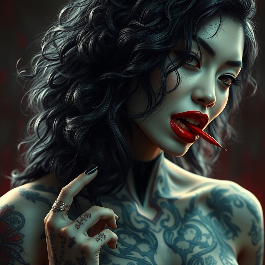 Sultry Demon Goddess in Cyberpunk Aesthetic