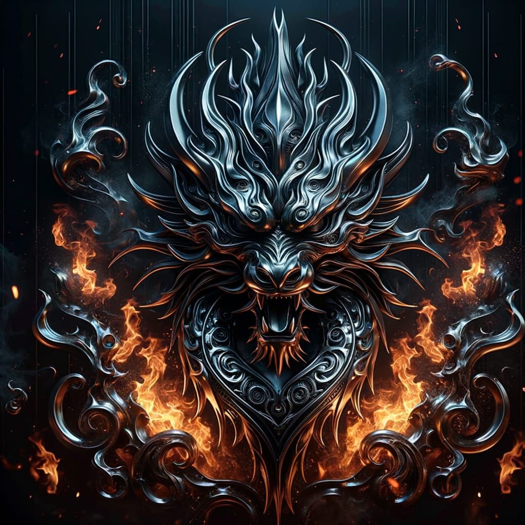 Liquid Metal Dragon Tattoo in Tribal Art Style