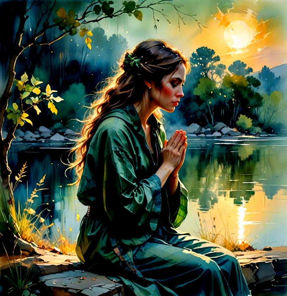 Moonlit Woman in Turmoil: Watercolor and Post-Impressionism