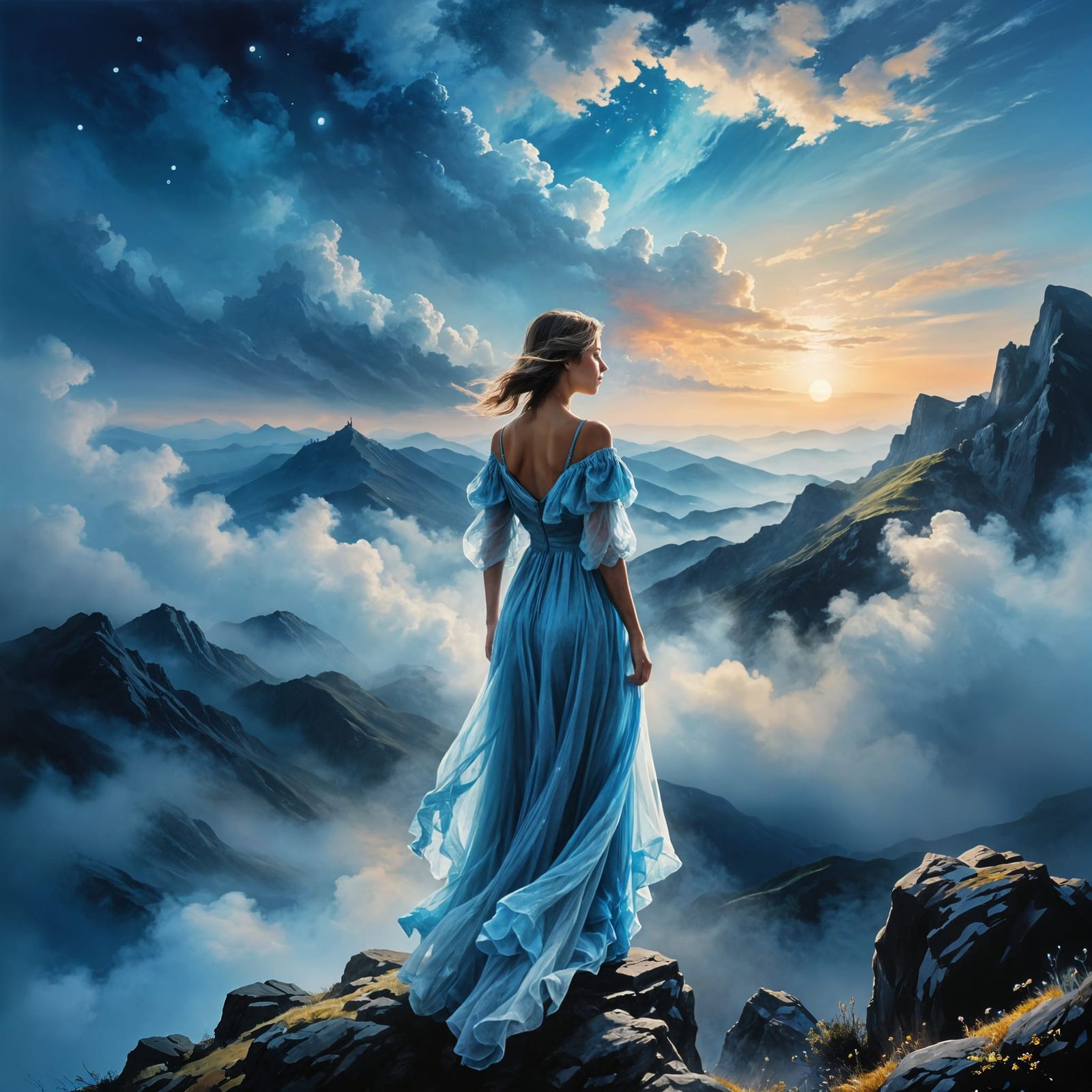 Maximalist Noctilucent Scene in Oil on Canvas