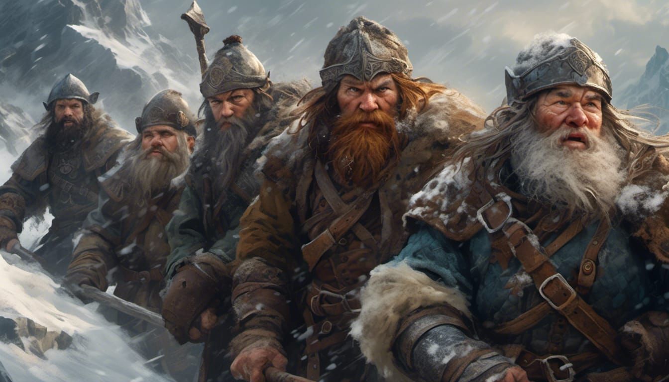 Dwarves Brave a Snowstorm in Hyperreal Detail