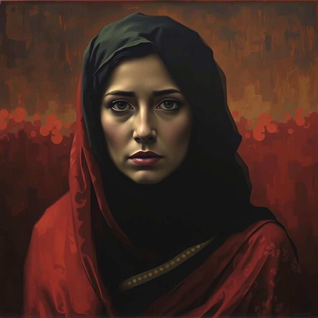 Mysterious Veiled Woman in Surreal Atmospheric Lighting