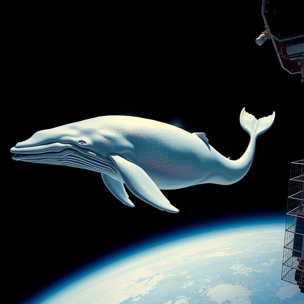 Ethereal Whale Drifting Near Space Station Window